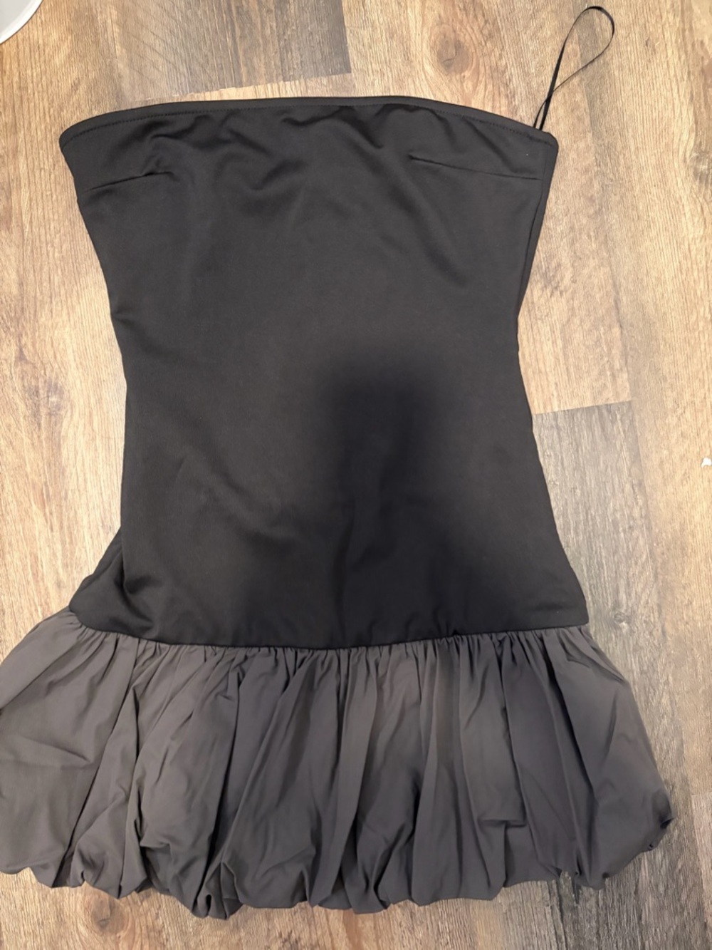 REVOLVE Black Strapless Mini Dress with Ruffled Hem